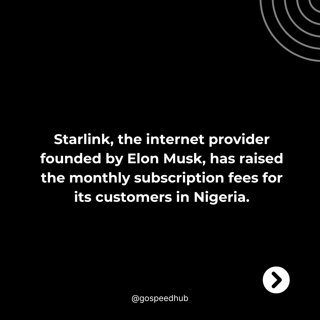 GoSpeedHub's tweet photo. Do you think the price increase will affect the number of subscribers in Nigeria?
Share your thoughts on the situation in the comments section below.Β
#STARLINK #starlinkNigeria #SPACEX #Internet #ElonMusk #internetprovider #nationalgrid #FutureWithMTNN #data #AIart #gospeedhub https://t.co/A3cvKnTJUR
