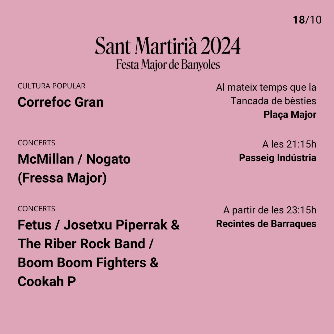 📅 Arriben els primers plats forts de la Festa Major 2024 🎉

Aquest divendres podreu gaudir d'activitats i actes de cultura popular, concerts, teatre... 🎡🔥🎭

Recordeu que podeu consultar tota la programació a festesbanyoles.cat 🔗

<a href="/culturabanyoles/">Cultura Banyoles</a> @ajbanyoles