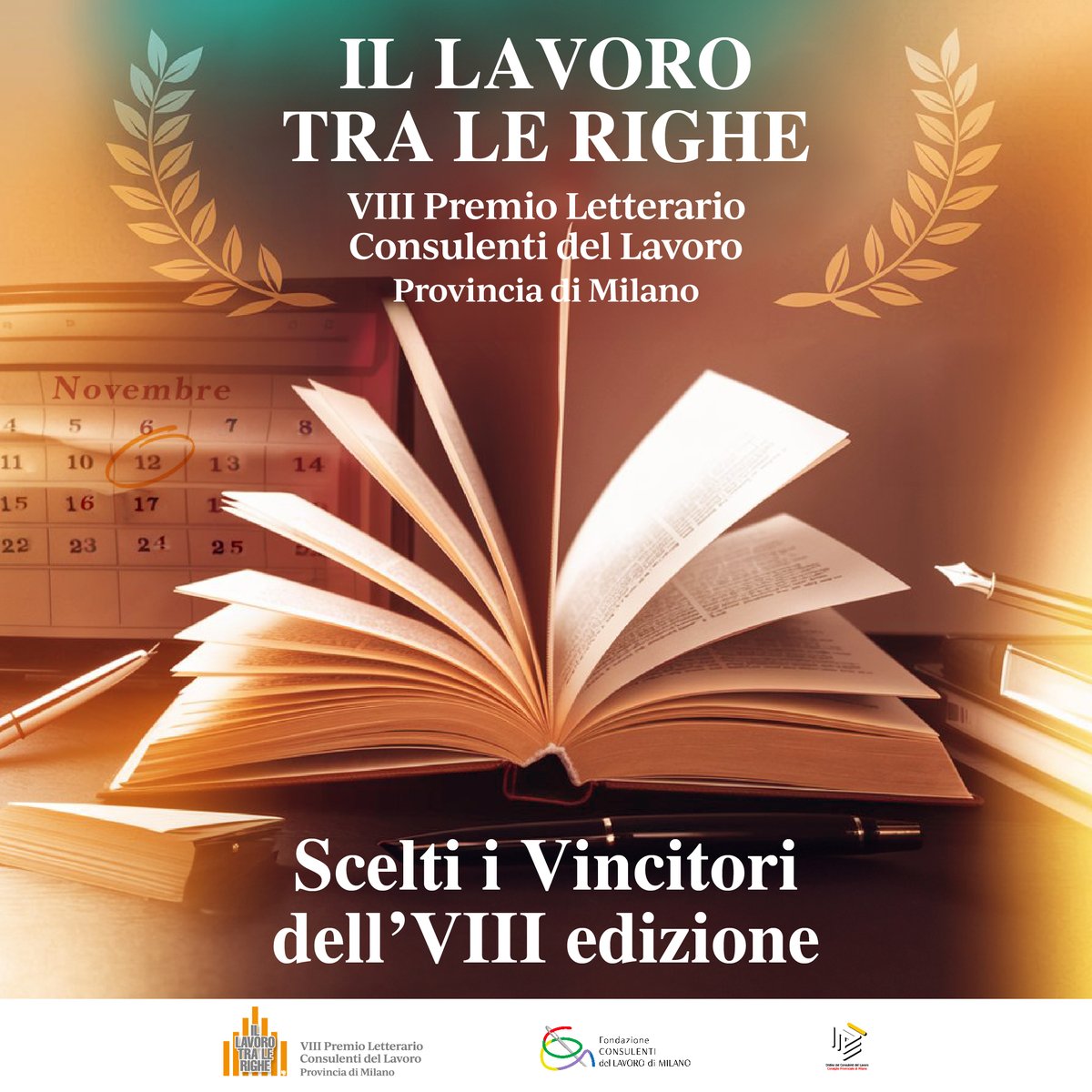 🎉 Scelti i #vincitori dell'VIII edizione del #PremioLetterario "#IlLavorotraleRighe"! 🎉
📅 La #cerimonia di #premiazione si terrà il 12 novembre, a #Milano! Segnate la data in agenda e unitevi a noi per questo evento speciale!
L’evento è #gratuito e varrà #2crediti.