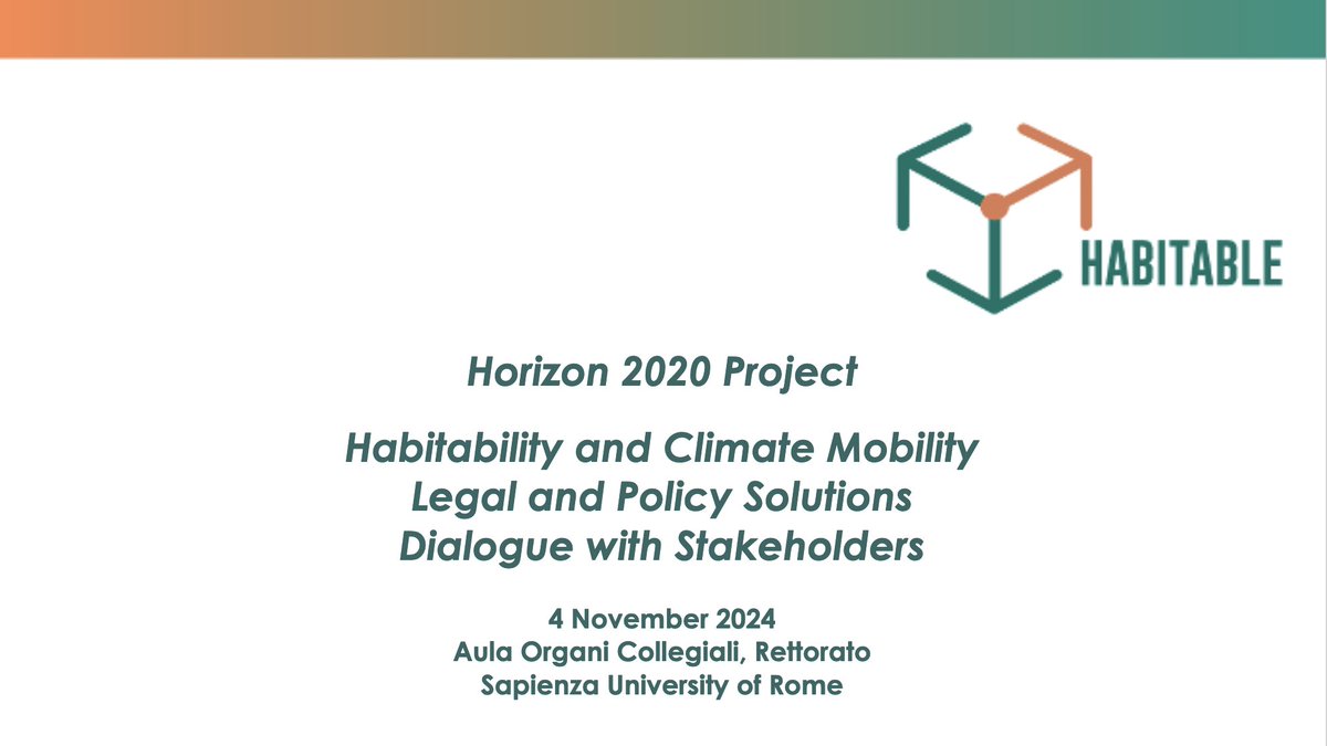 The HABITABLE Project (@habitable_h2020) on Twitter photo Save the date!
📅 Nov 4, 9:30 CET
📍Sapienza University, Rome
➡️<a href="/HABITABLE_H2020/">The HABITABLE Project</a> workshop "Habitability & Climate Mobility: Legal & Policy Solutions" 🌍 Feat. key findings & interactive stakeholder sessions
Register: docs.google.com/forms/d/e/1FAI…
Info: habitableproject.org/event/workshop… Save the date!
📅 Nov 4, 9:30 CET
📍Sapienza University, Rome
➡️<a href="/HABITABLE_H2020/">The HABITABLE Project</a> workshop "Habitability & Climate Mobility: Legal & Policy Solutions" 🌍 Feat. key findings & interactive stakeholder sessions
Register: docs.google.com/forms/d/e/1FAI…
Info: habitableproject.org/event/workshop…