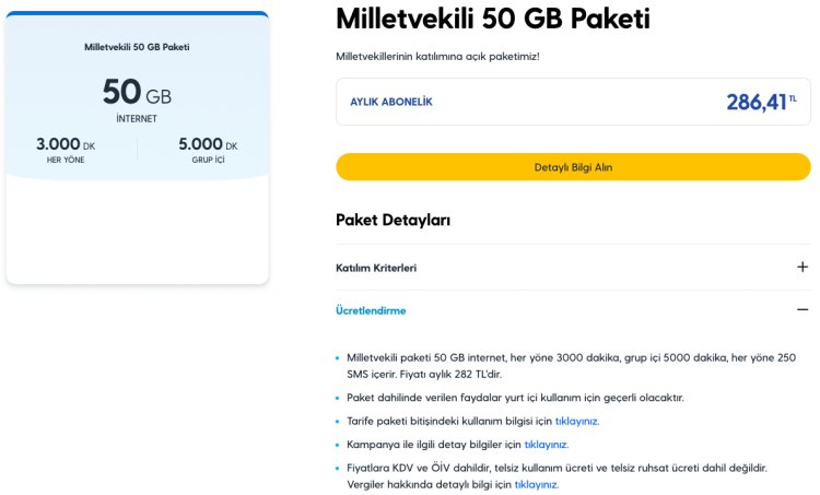 Turkcell vatandaşa 1200 TL olan 50 GB tarife, milletvekillerine özel 286 TL'ye satılıyor.

Yazıklar Olsun