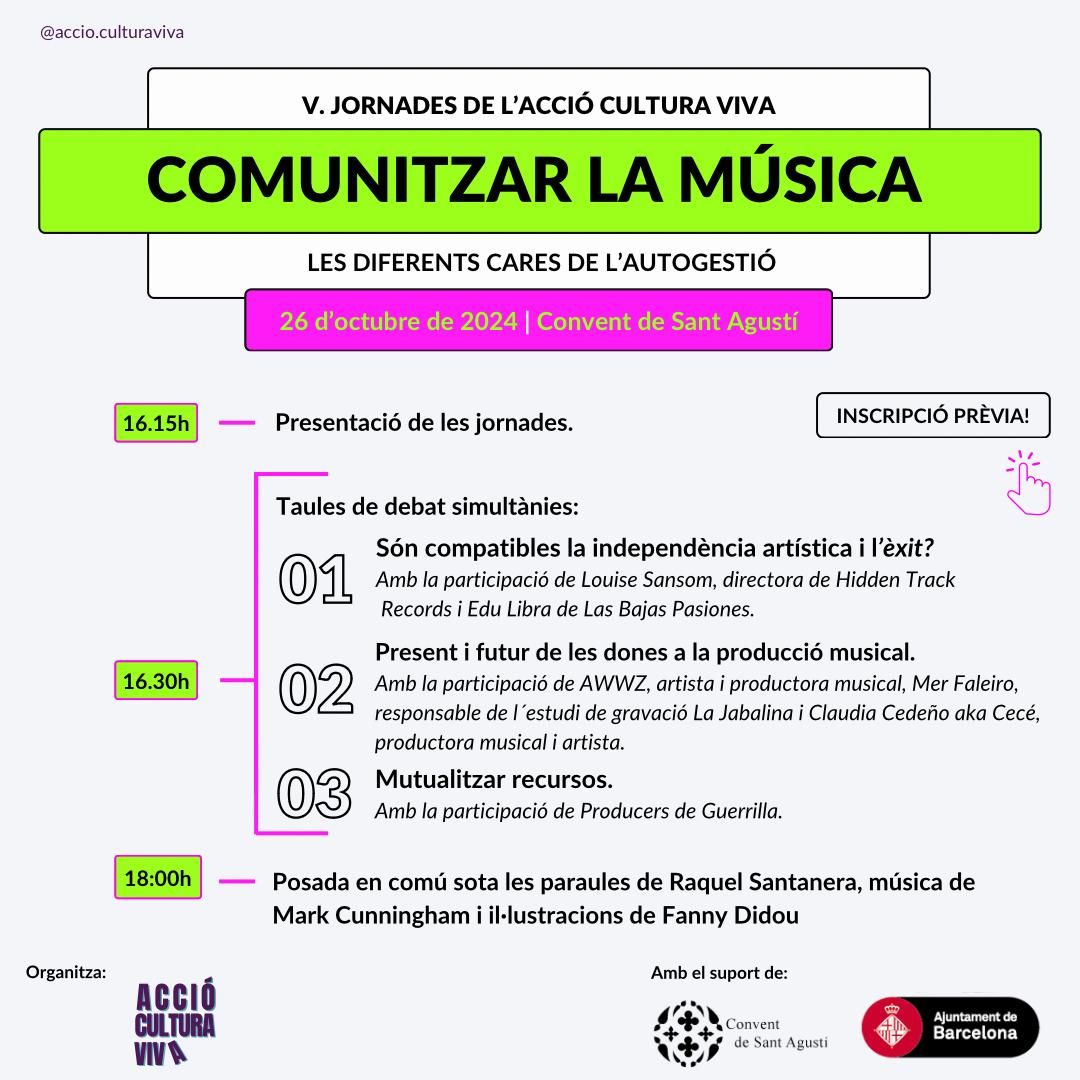 Kike Bela (@belakike) on Twitter photo Activem 'Comunitzar la música Vol. 5' des d'Acció Cultura Viva: un espai on reflexionarem sobre les diferents cares de l'autogestió musical amb posada en comú artístico - multidisciplinar al <a href="/ConventAgusti/">ConventSantAgustí</a> (BCN). Una trobada per reflexionar, aprendre, créixer i compartir. Activem 'Comunitzar la música Vol. 5' des d'Acció Cultura Viva: un espai on reflexionarem sobre les diferents cares de l'autogestió musical amb posada en comú artístico - multidisciplinar al <a href="/ConventAgusti/">ConventSantAgustí</a> (BCN). Una trobada per reflexionar, aprendre, créixer i compartir.