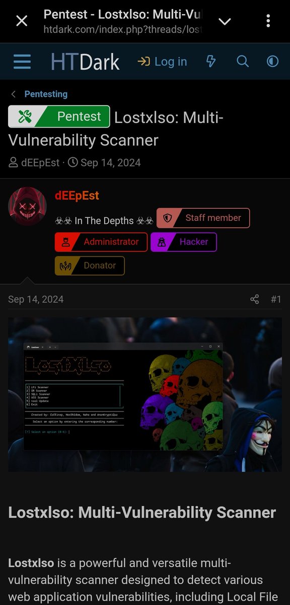lostsec_'s tweet photo. some dark forums admins posted our amazing tool in there threads 🔥you can download it from now and give it a try..
https://t.co/nfSEd5bdzT
poc: https://t.co/azhZiD6gP4
team @hexsh1dow @1hehaq @AnonKryptiQuz @NahoXSS https://t.co/gKnTq1AYET