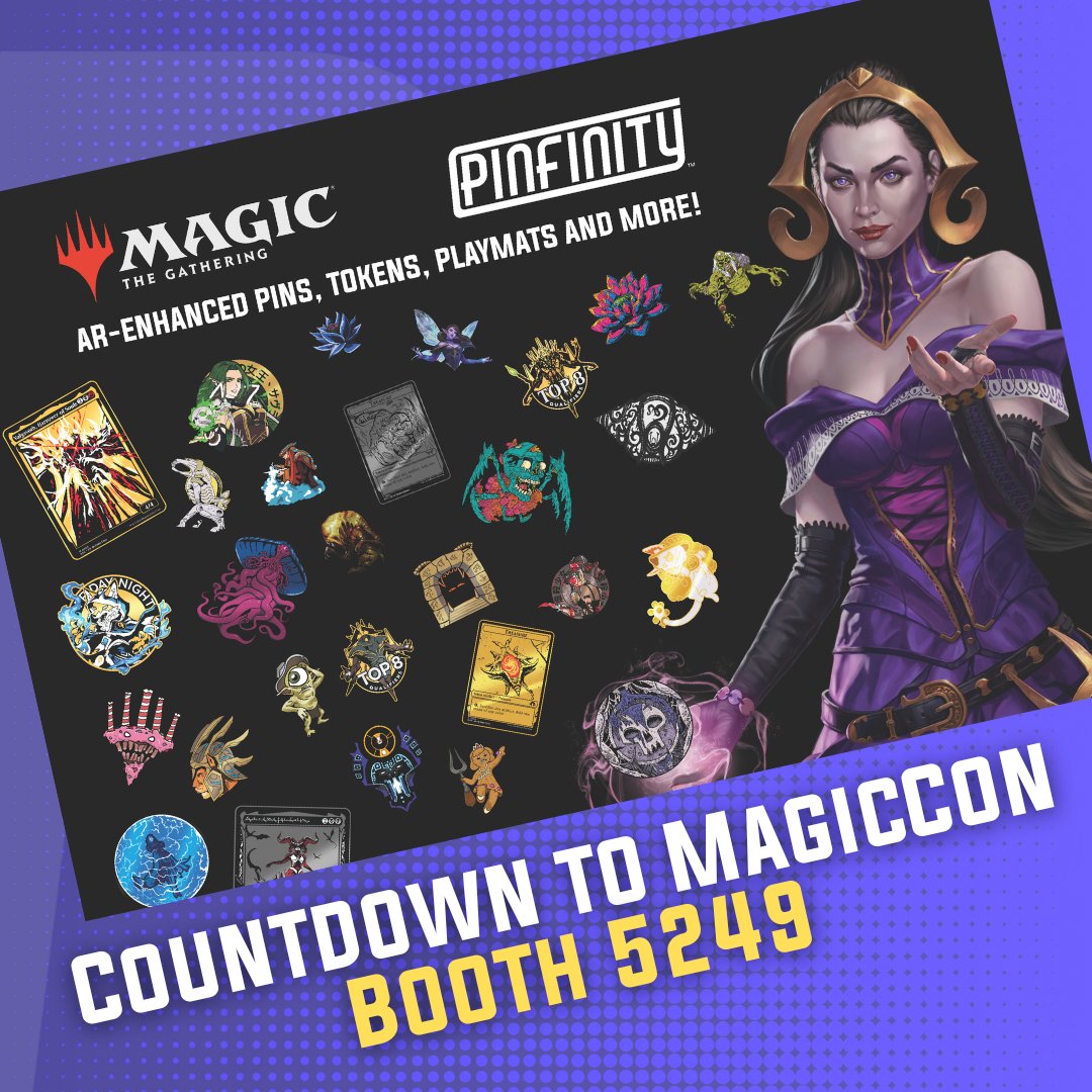 PinfinityAR's tweet photo. 🎉 The countdown to MagicCon begins! 🎉

Join us at Booth 5249 for epic AR-enhanced Magic: The Gathering pins, tokens, playmats, and more! 🌟 Whether you're a collector or a fan, you won't want to miss our exclusive products. 

#Pinfinity #MagicCon2024 #MTG #MagicTheGathering https://t.co/npsokCKl2r