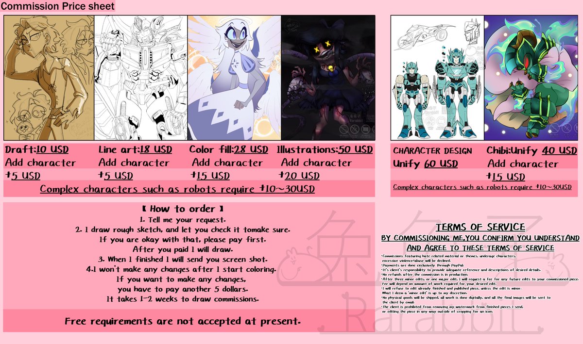 RarabbitTurtle's tweet photo. Commissions sheet for 2024 
Price list update 
https://t.co/TJmZgF9fII
#commissionsopen #commissions https://t.co/Fsynmu6kl2