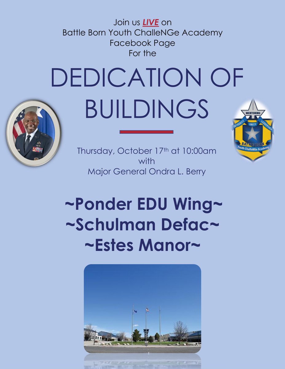 andre_ponder's tweet photo. I am pleased to announce that the Adjutant General of the Nevada National Guard will be on site Thursday, October 17th for the dedication and renaming of 3 buildings.  Join us LIVE at 10am. https://t.co/FgKuxkB2kt