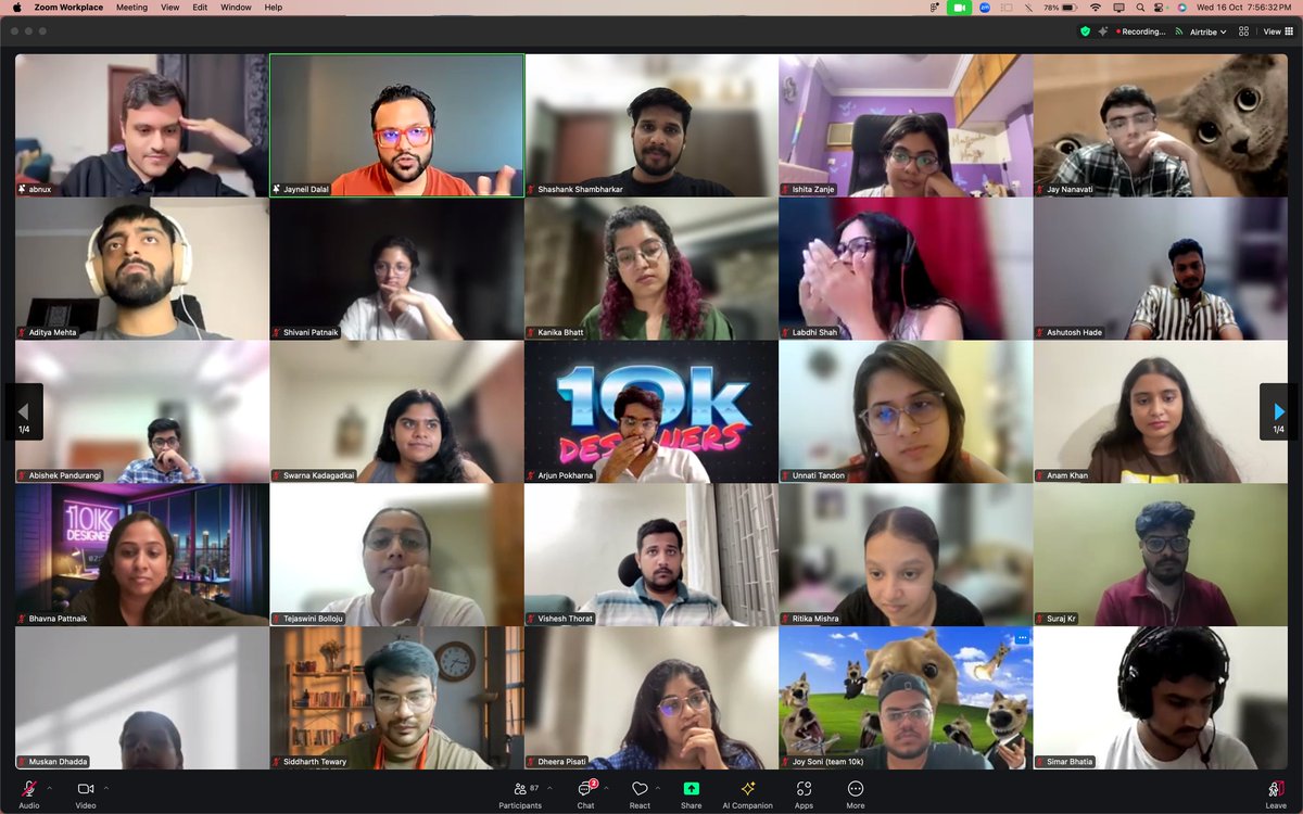shashanksdesign's tweet photo. Wait... we’re almost at the finish line?! 🏁

Second last @10kdesigners session and time just flew by. Can't believe 4 months have gone so fast. Going to miss the 7pm sessions with some amazing folks. Shoutout to @abnux and @jayneil! 💜 https://t.co/LUFWBEf3qG
