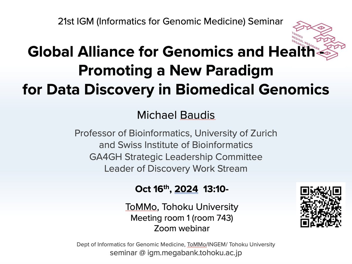 OgishimaLab's tweet photo. We excited to host the 21st IGM (Informatics for Genomic Medicine) zoom webinar yesterday by Prof. Michael Baudis (University of Zurich and Swiss Institute of Bioinformatics). https://t.co/C4QlUEohTH