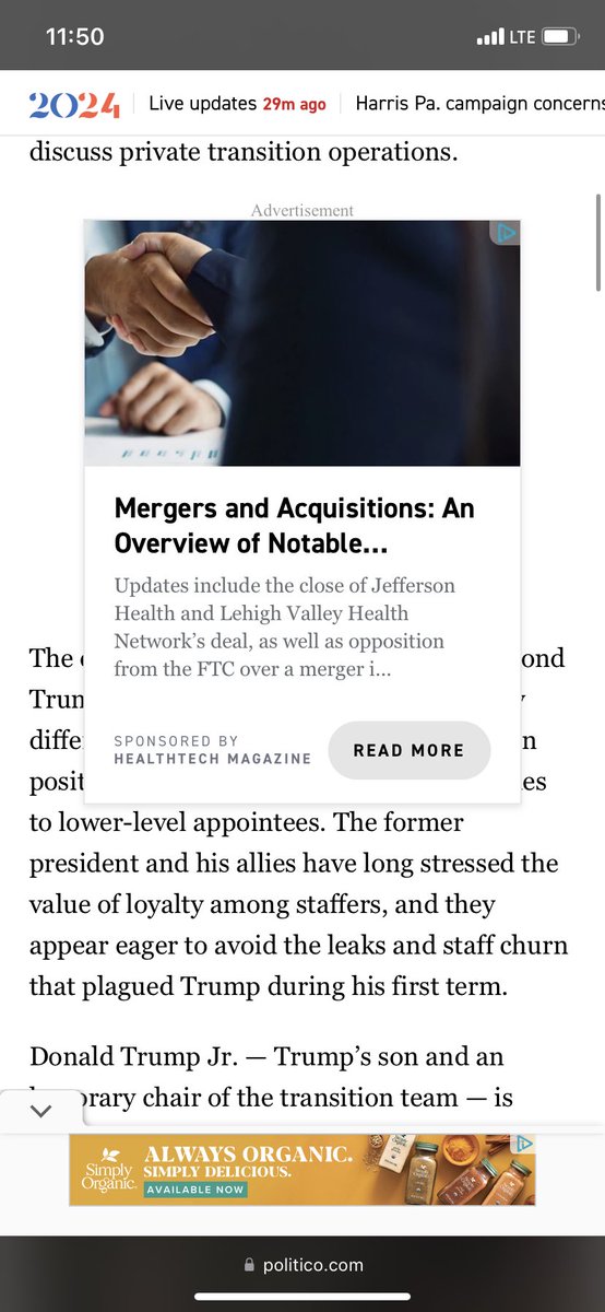 christophercobb's tweet photo. @politico DISGUSTING you’ve decided to let ads overlay your writers. 
PITIFUL. 
Was an ad-based revenue system too difficult for you to understand online?
Obviously so. 
SAD. https://t.co/Tn5bYnVYow
