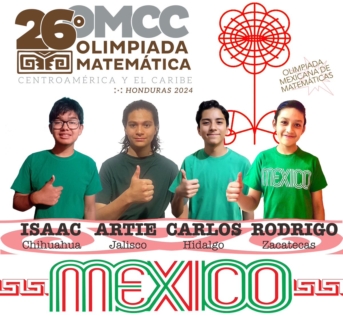 ommtw's tweet photo. #ULTIMAHORA :México, primer lugar en la 26 Olimpiada Matemática de Centroamérica y el Caribe al lograr 2 medallas de ORO 🥇🥇(Carlos e Isaac), 1 de plata 🥈 (Artie) y 1 de bronce 🥉 (Rodrigo). Participaron 46 estudiantes de 12 países #orgullonacional🇲🇽@Claudiashein @mario_delgado https://t.co/Yzo3vATq7O