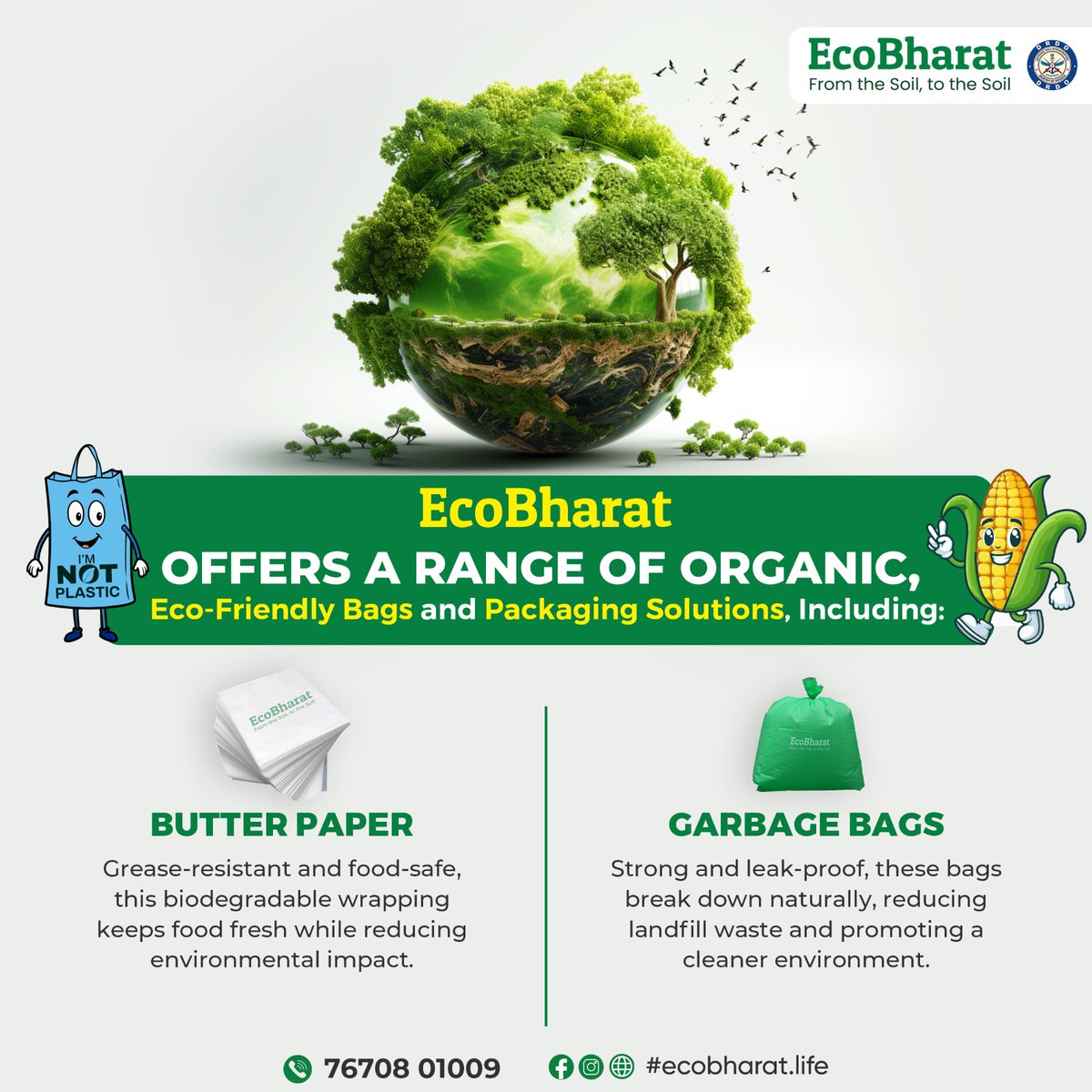 EcoBharat's tweet photo. Wrap the future in sustainability! 🌱 

Say goodbye to plastic with our eco-friendly, corn-made covers. Make the switch today with EcoBharat for a greener tomorrow! 🌍💚 

#EcoBharat #PlasticFree #SustainableLiving #GreenFuture https://t.co/1J5t8EC3TO