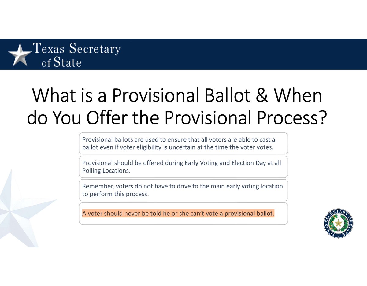profecorrea86's tweet photo. TEXAS!!
If you are turned away at the polls because your name is not on the register, don't walk away.  Say this: "I REQUEST A PROVISIONAL BALLOT AS REQUIRED BY LAW." Voter protection: https://t.co/q5oyXRUuxY https://t.co/0HEI77kj1R