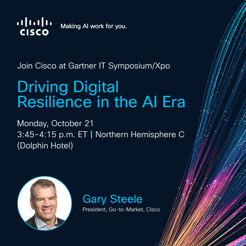 CyberMacCSCO's tweet image. Join Gary Steele, President Go-to-Market at @Cisco, at #GartnerSYM and learn to leverage AI for growth and innovation while securing digital systems. Learn strategies to transform enterprise architecture and harness data for a resilient digital ecosystem. cs.co/6012qpncM
