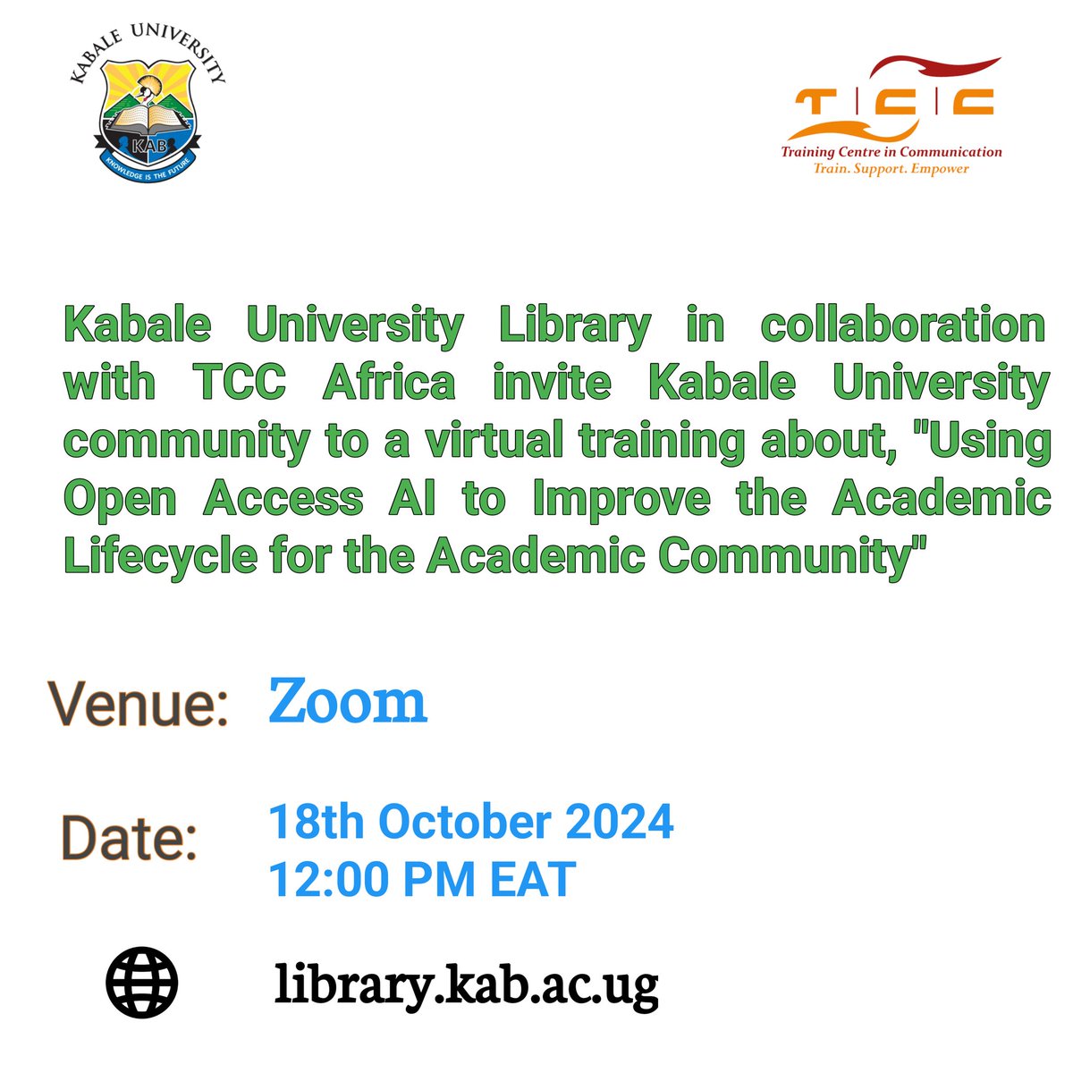 Don't miss this upcoming training we are organizing in collaboration with <a href="/tccafrica/">Training Centre in Communication (TCC Africa)</a> . If you haven't registered use this link to do so us02web.zoom.us/meeting/regist…
Thank you.