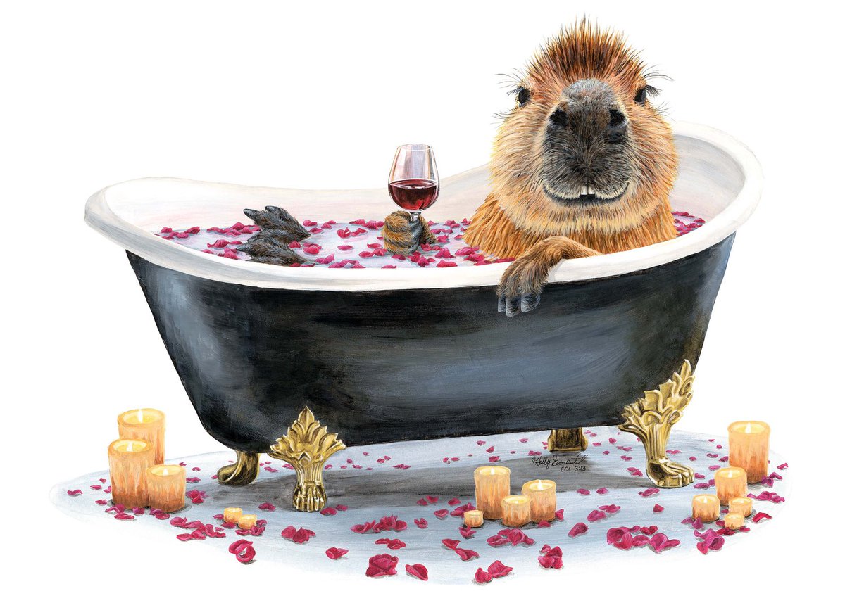 HollySimental's tweet photo. https://t.co/VlT02e8uBc Happy Cappy Bath by #HollySimental #poster for sale in my #Etsy shop #cappybara #wine #bathroom #bathroomart #animal #animalart #animalartist #art #artwork #artist #gift #giftideas #gifts https://t.co/Zc2YmPv2rD