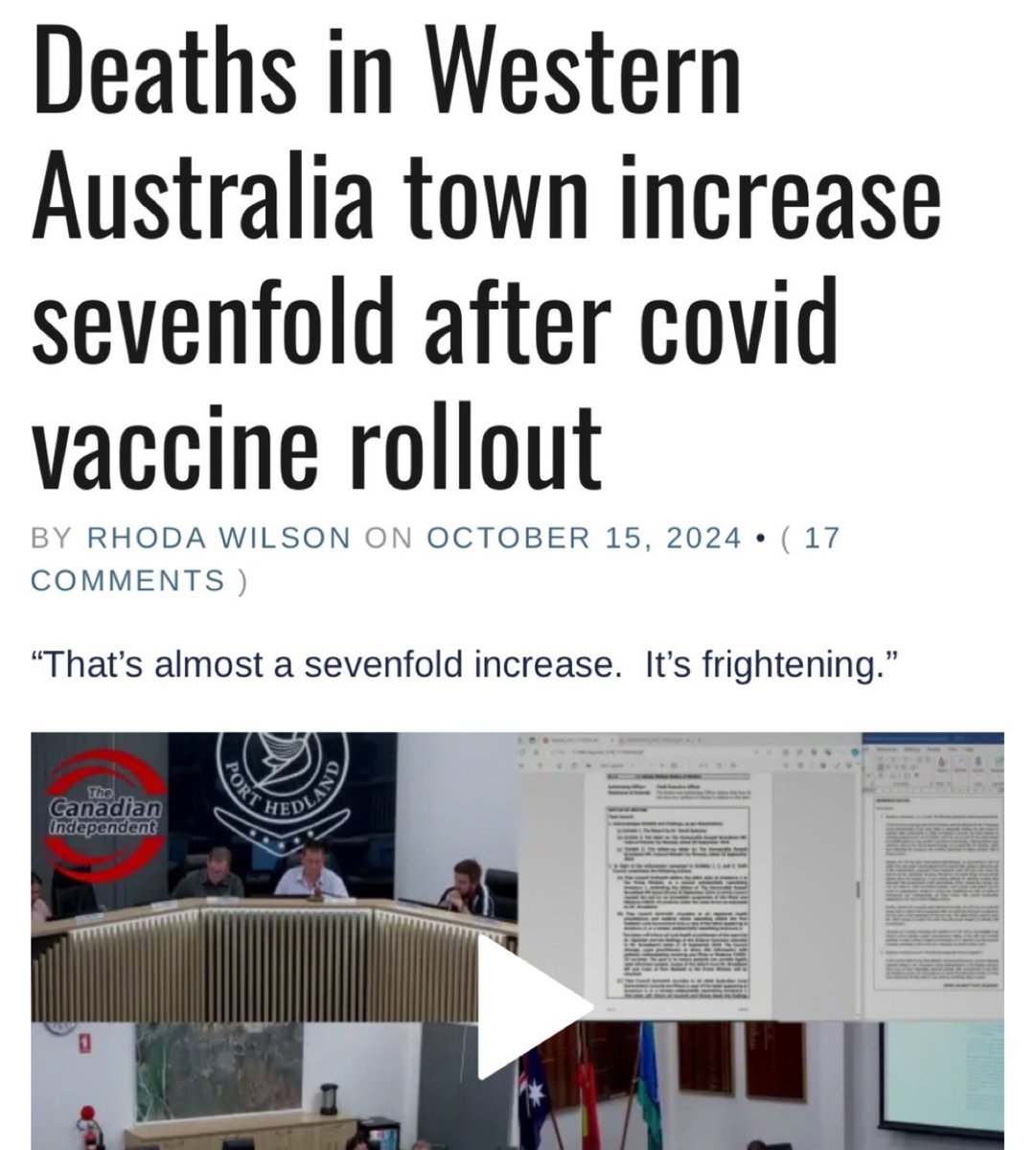 liz_churchill10's tweet photo. “There’s a 7X increase in funerals…it’s frightening…”

An Australian Town Councillor made the shocking revelation that his town has gone from one funeral a week…to more than one funeral a day…since the ‘Covid Vaccine’ rollout. https://t.co/8IzZ0DjTX0
