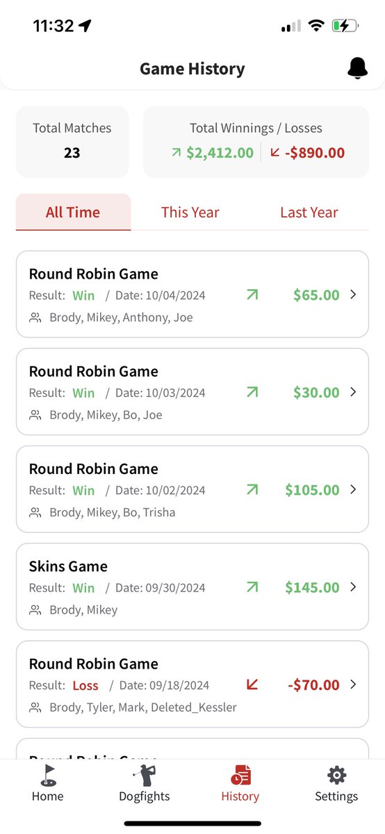 dailydogfights's tweet photo. @Maxhoma The Daily Dogfights App is your best option. We’ve designed the best way to keep track of these games, money, payouts, courses, history, and much more. USGA integrated as well. https://t.co/KunaSl2JF7