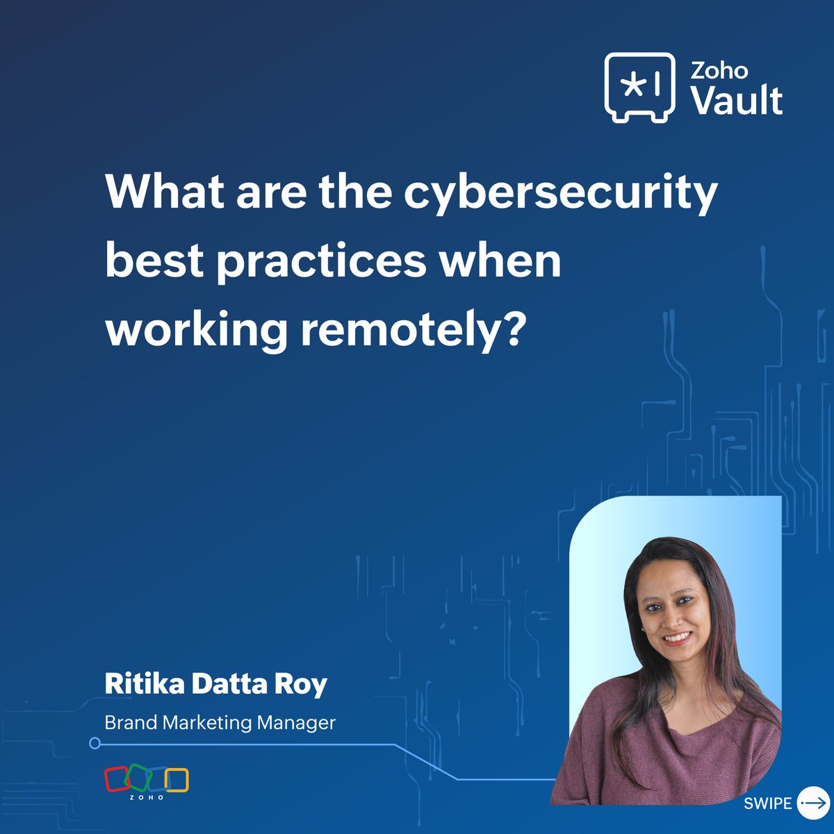 ZohoVault's tweet photo. Up next! 📢 Hear from @ritikadattaroy, Brand Marketing Manager at @Zoho, on essential cybersecurity best practices for remote work. Stay secure while working from anywhere! 🔐

#CybersecurityAwarenessMonth #StaySafeOnline #SecureOurWorld https://t.co/kfN3esFjqS