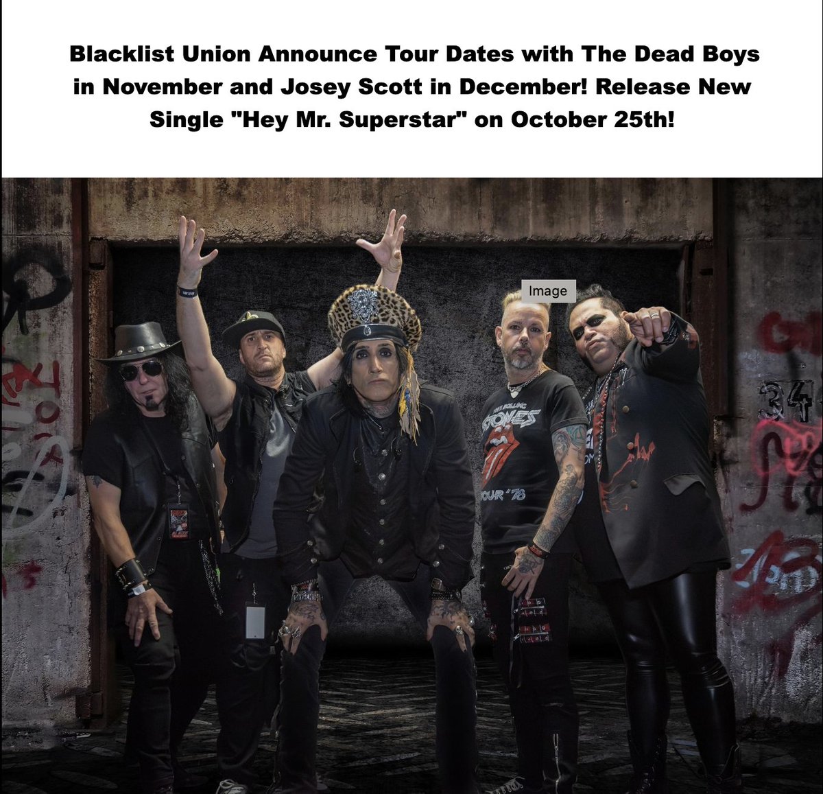 Blacklist Union will be hitting the road with The Dead Boys in Nov. followed by a Dec. run with Josey Scott. To top it off, the band is dropping their highly anticipated new single, "Hey Mr. Superstar," on October 25th!
#blacklistunion #heymrsuperstar 
#PaulCrosbyManagement