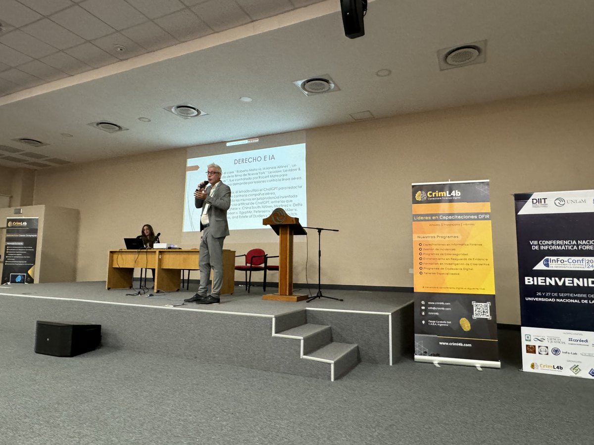 InFo-Conf 2024 - VIII Conferencia Nacional de Informática Forense 

Disertación de Gustavo Sain <a href="/grsain/">Gustavo Sain</a>, "Ciberdelito e Inteligencia Artificial": youtube.com/watch?v=HXEzWl…

Un placer que hayas sido parte de la Conferencia!
@unlamoficial <a href="/DiitUnlam/">DIIT UNLaM</a> #RedUNIF <a href="/infolabmdq/">InFo-Lab</a>   @CrimL4b