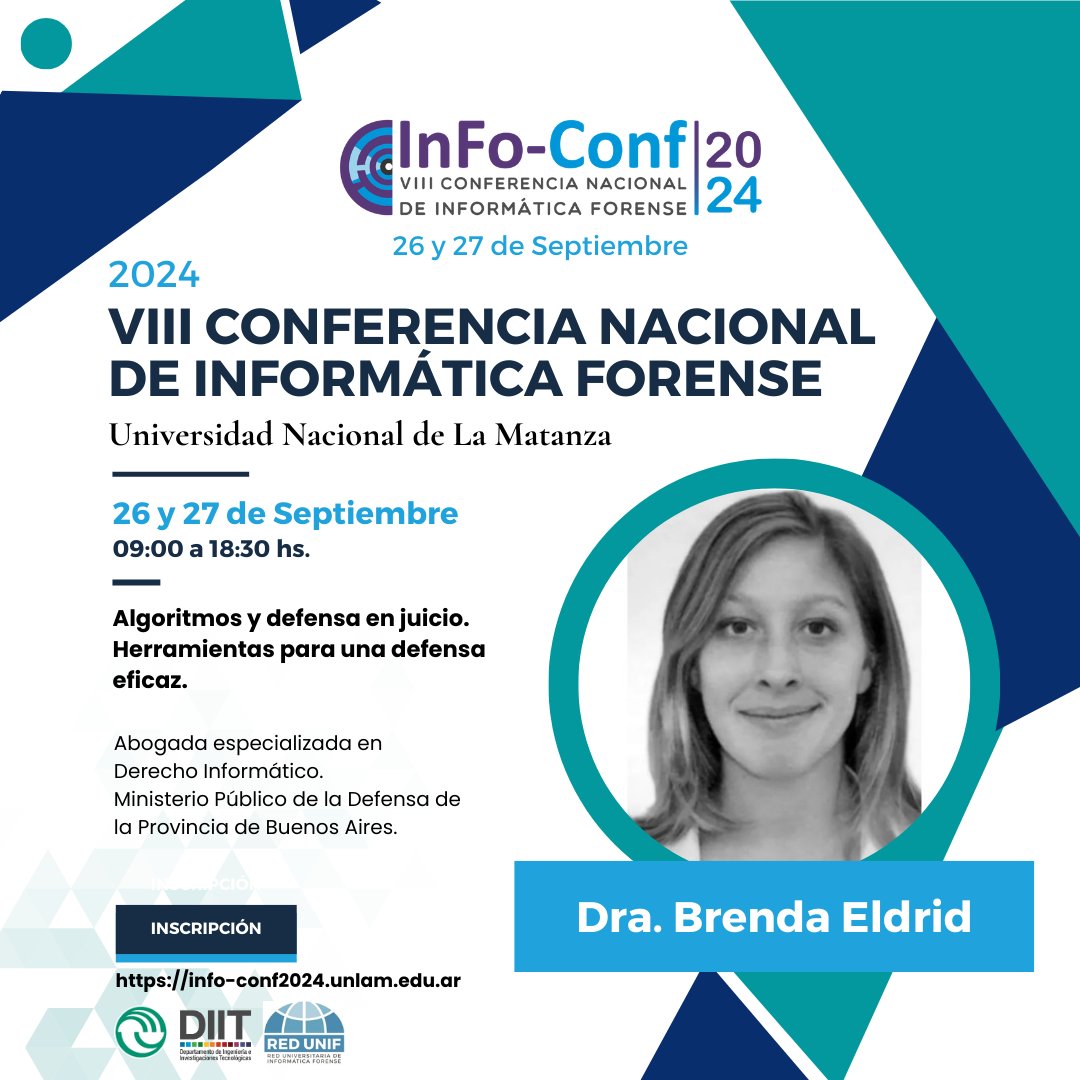 GioiaCintia's tweet photo. InFo-Conf 2024 - VIII Conferencia Nacional de Informática Forense

Disertación de la Dra. Brenda Eldrid "Algoritmos y Defensa en Juicio. Herramientas para una defensa eficaz": https://t.co/78r10jDIDx

@unlamoficial @DiitUnlam #RedUNIF @infolabmdq @CrimL4b https://t.co/vQflP8KTDb