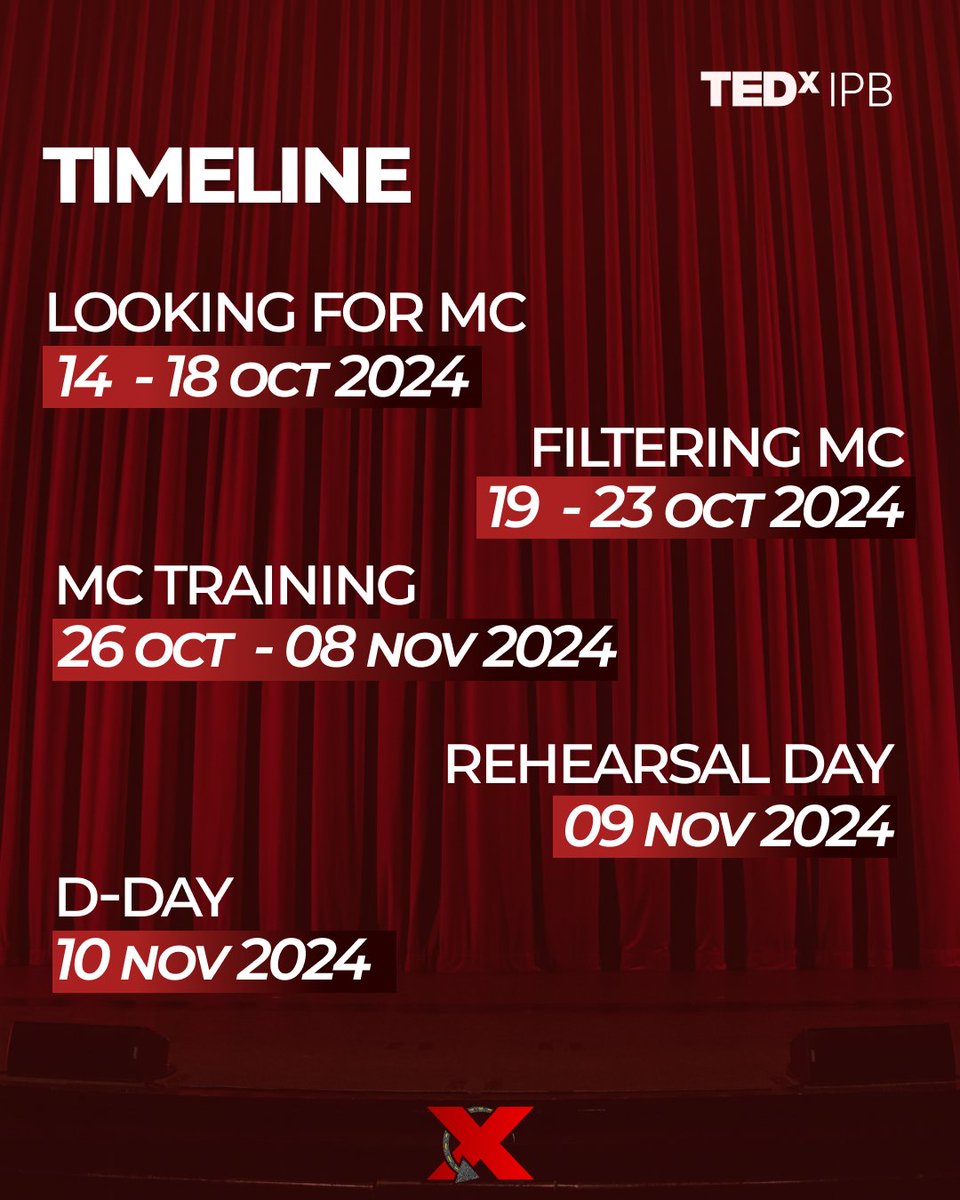 tedxipb's tweet photo. ✨Hi, amazing people!✨

We hope you're all doing well! 🌟 We're thrilled to announce that TEDxIPB 2024 is coming, and guess what?

🗣️We're searching for a captivating Master of Ceremony to energize the TEDx stage!

💡This is your chance to guide the audience through an — https://t.co/aTyEXRU7Zd