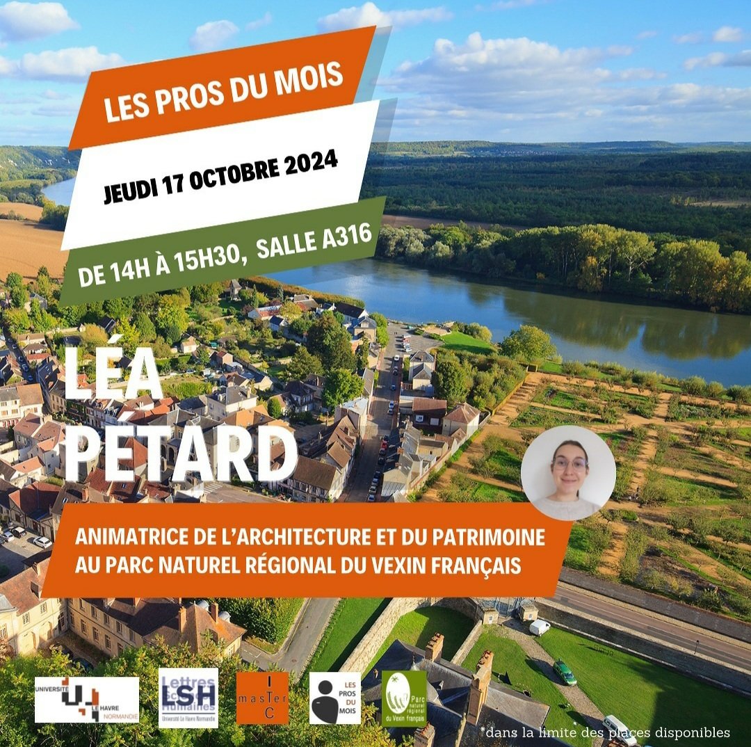 Master ITC (@masteritc_lh) on Twitter photo Première rencontre aujourd'hui des <a href="/lesprosdumois/">Les Pros du Mois</a> qui accueillent à 14h Léa Pétard, animatrice de l'architecture et du patrimoine au Parc naturel régional du Vexin français. Salle A316 à 14h dans la limite des places disponibles.
<a href="/UfrLSHLeHavre/">UfrLSHLeHavre</a>
#tourisme #patrimoine #culture Première rencontre aujourd'hui des <a href="/lesprosdumois/">Les Pros du Mois</a> qui accueillent à 14h Léa Pétard, animatrice de l'architecture et du patrimoine au Parc naturel régional du Vexin français. Salle A316 à 14h dans la limite des places disponibles.
<a href="/UfrLSHLeHavre/">UfrLSHLeHavre</a>
#tourisme #patrimoine #culture
