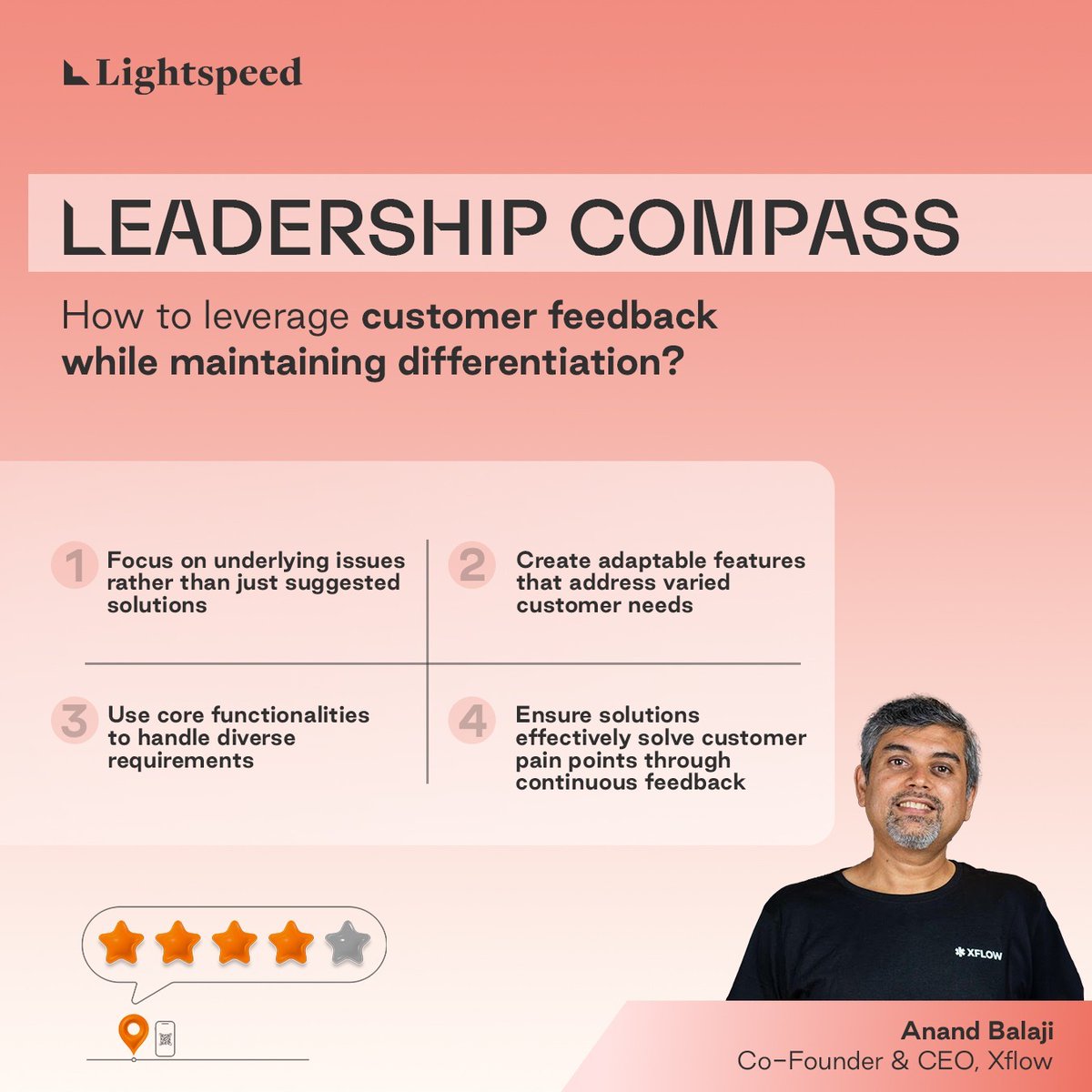 LightspeedIndia's tweet image. What’s the key to solving the right customer problems in a competitive market? 

@andybals, co-founder of @xflowpay, shares his approach to identifying the right problems and delivering a standout product for B2B cross-border payments! #LeadershipCompass #anandbalaji #xflow…