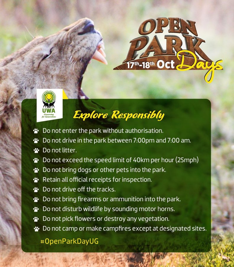 misstourismUga's tweet photo. Today is Open Park Day!. @ugwildlife can’t wait to receive you in the parks & also see all ur photos, captured in the wild.
Remember to tag & use the hashtag #OpenParkDayUG wherever you go, please #ExploreUganda responsibly; drive safe so we can conserve the nature.
#Safesafari https://t.co/0HXTA5g2ak