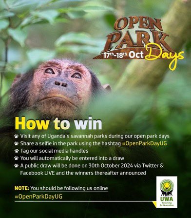 misstourismUga's tweet photo. Today is Open Park Day!. @ugwildlife can’t wait to receive you in the parks & also see all ur photos, captured in the wild.
Remember to tag & use the hashtag #OpenParkDayUG wherever you go, please #ExploreUganda responsibly; drive safe so we can conserve the nature.
#Safesafari https://t.co/0HXTA5g2ak