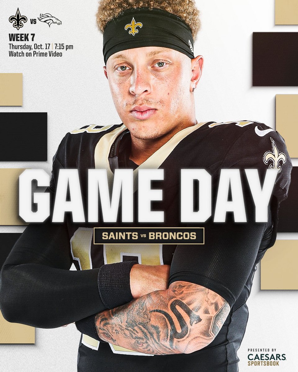 Prime in the Dome ⚜️

🏈: vs Broncos
🕖: 7:15 pm CT 
📺: <a href="/NFLonPrime/">NFL on Prime Video</a> (<a href="/wdsu/">wdsu</a> locally)
📻: <a href="/WWLAMFM/">WWL Radio</a> 

#Saints | <a href="/CaesarsSports/">Caesars Sportsbook</a>