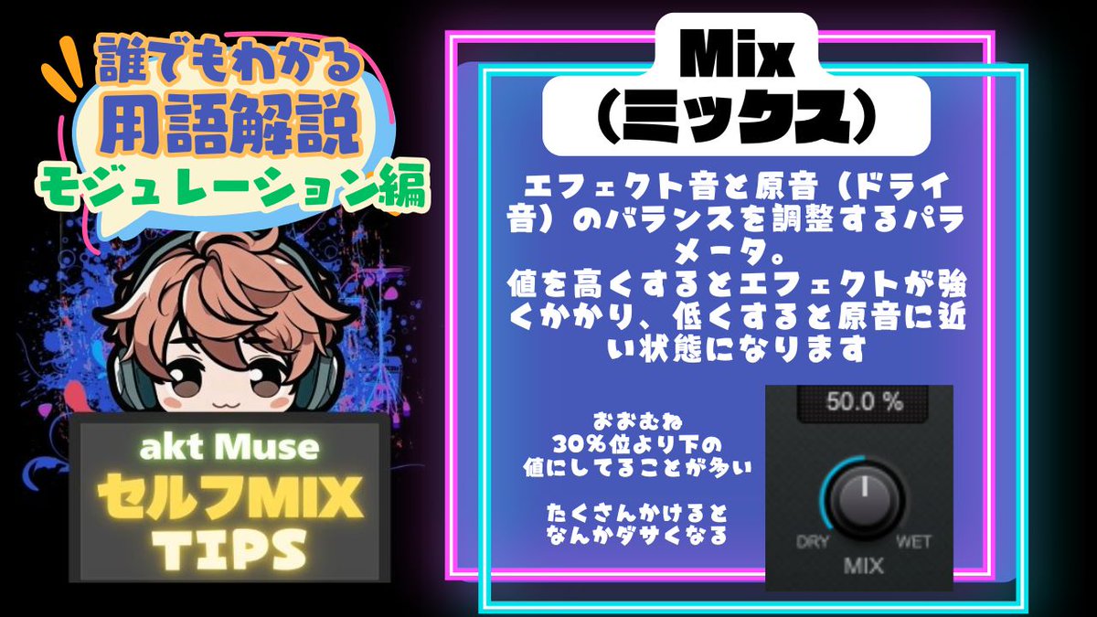 aktmix's tweet image. 【誰でもわかるDTM用語解説】
知らなくても生きていけるけど
知ってるとセルフMIXが楽々に！

プラグインにあるよくわからん言葉
意味もわからず使ってる人はチェック！

&amp;lt;ミックス&amp;gt;
いろんな意味持ちすぎな言葉

質問箱はこちら marshmallow-qa.com/pfwbud5qr4zbrl…… #MIXTIPS #セルフMIX #用語解説