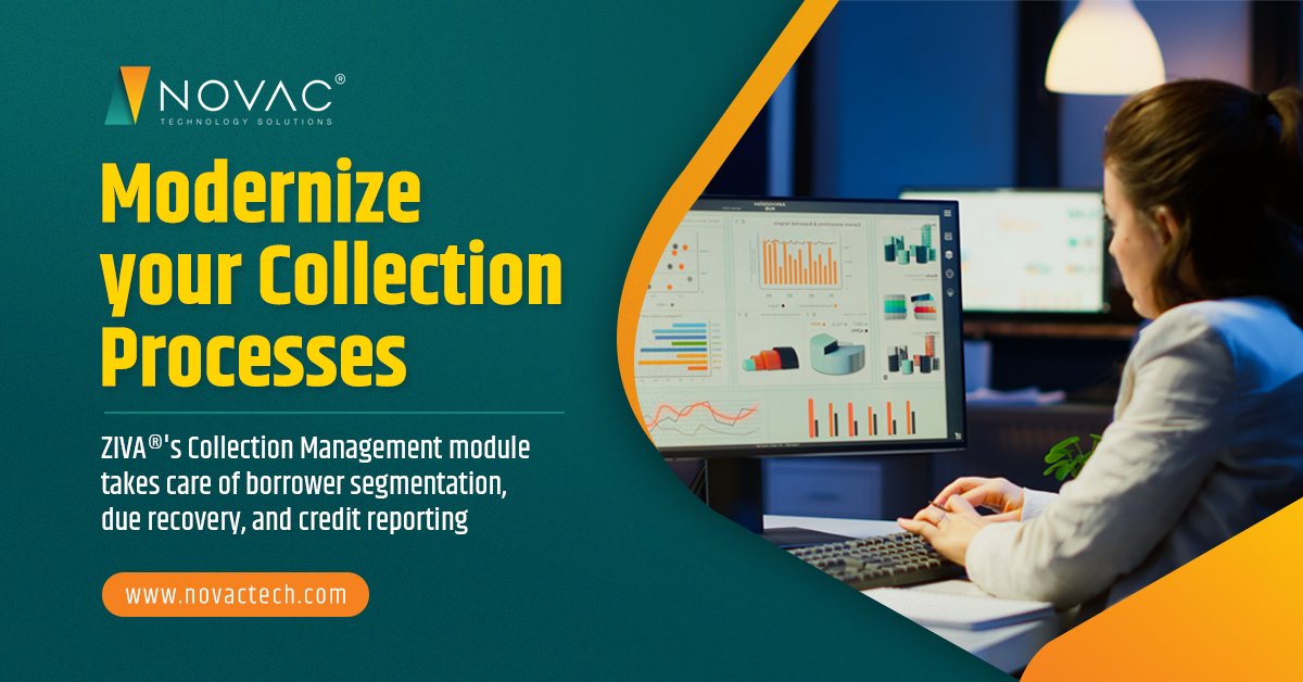 NovacTechnology's tweet photo. Shake up your debt collection with ZIVA®, our Digital Lending Solution. With integrated module in place, monthly repayments, generating financial statements, & following up on delinquencies is a breeze.
Visit - https://t.co/0tZGsffXKf
#novac #novactech #ziva #collectionmanagement https://t.co/l85gQUxq1s