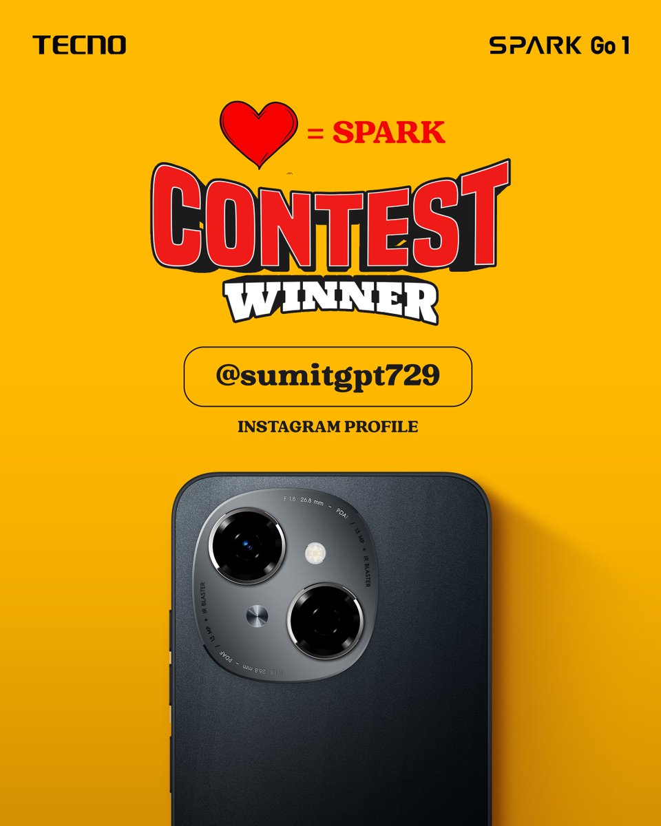 TecnoMobileInd's tweet photo. Maine iss SPARK pe likh diya tera naam 𝐬𝐮𝐦𝐢𝐭𝐠𝐩𝐭𝟕𝟐𝟗 (𝐈𝐧𝐬𝐭𝐚𝐠𝐫𝐚𝐦 𝐏𝐫𝐨𝐟𝐢𝐥𝐞) 🤝

Congratulations on winning a brand-new #SparkGo1 🤩

Sending love to all participants. Bahut saare surprises aane wale hain, toh bane raho hamaare saath!

#TECNOMobile #MobileNo1 https://t.co/KbgWjzGV65