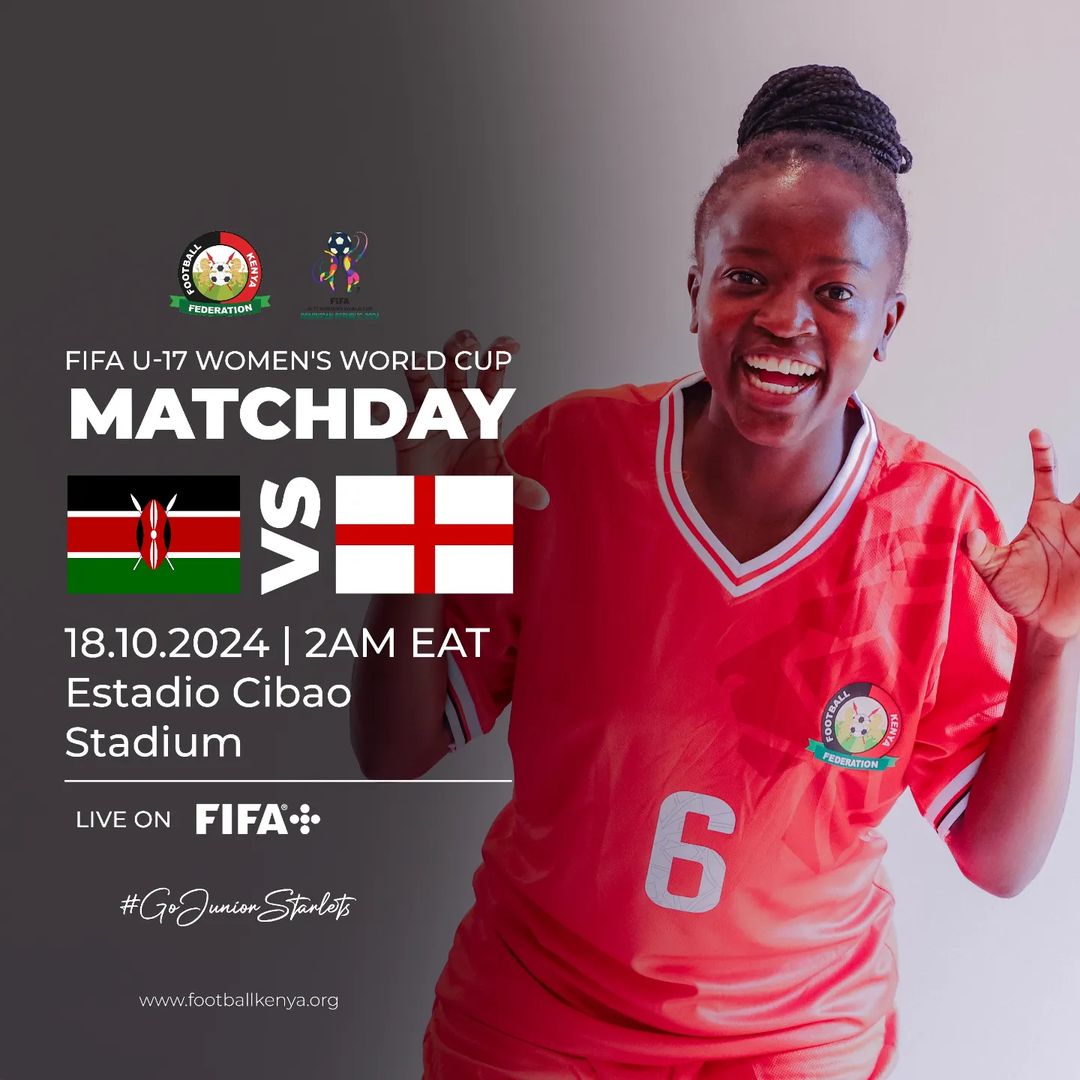 CarolRadull's tweet image. FIFA U17 Women's World Cup Fixture. 

KENYA 🇰🇪 vs England 🏴󠁧󠁢󠁥󠁮󠁧󠁿 

Kick off: 2am 

Venue: Estadio Cibao, Dominican Republic 🇩🇴 

All the Best! #TeamKenya 

#FIFAU17WWC #GoJuniorStarlets  #RadullKE