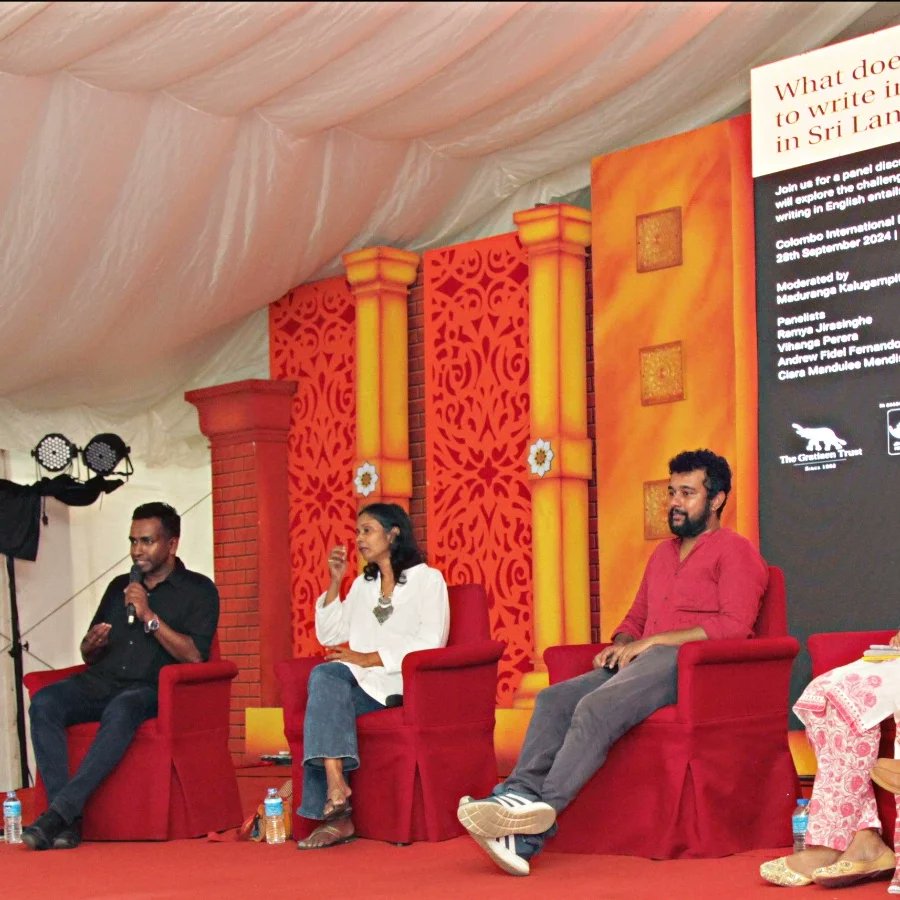 gratiaentrust's tweet photo. Best wishes to our authors: Ramya Jirasinghe, @afidelf , Vihanga Perera, @Mandulee2 , and to Maduranga Kalugampitiya, the panel moderator.

Stay tuned for more updates on upcoming workshops, events, and news.
•
•
#GratiaenTrust #SriLankanAuthor #JohnKeellsFoundation https://t.co/gvxELPniix