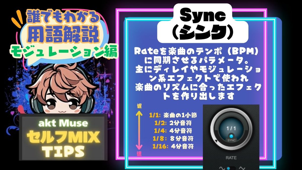 aktmix's tweet image. 【誰でもわかるDTM用語解説】
知らなくても生きていけるけど
知ってるとセルフMIXが楽々に！

プラグインにあるよくわからん言葉
意味もわからず使ってる人はチェック！

&amp;lt;シンク&amp;gt;
シンクロ・・・の略なのかなぁ？

質問箱はこちら marshmallow-qa.com/pfwbud5qr4zbrl…… #MIXTIPS #セルフMIX #用語解説