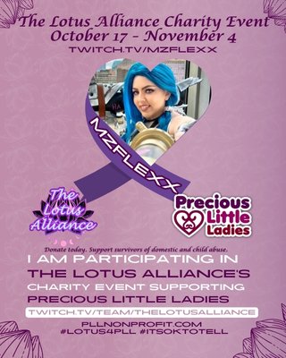 FlexxMz's tweet photo. Tomorrow marks Purple Thursday and the start of the @LotusAlliance8 2 week charity event to support Precious Little Ladies and their mission to support survivors of domestic violence and child abuse! Join me and use the hashtags #ItsOkToTell #Lotus4PLL https://t.co/3O0y0HXy55