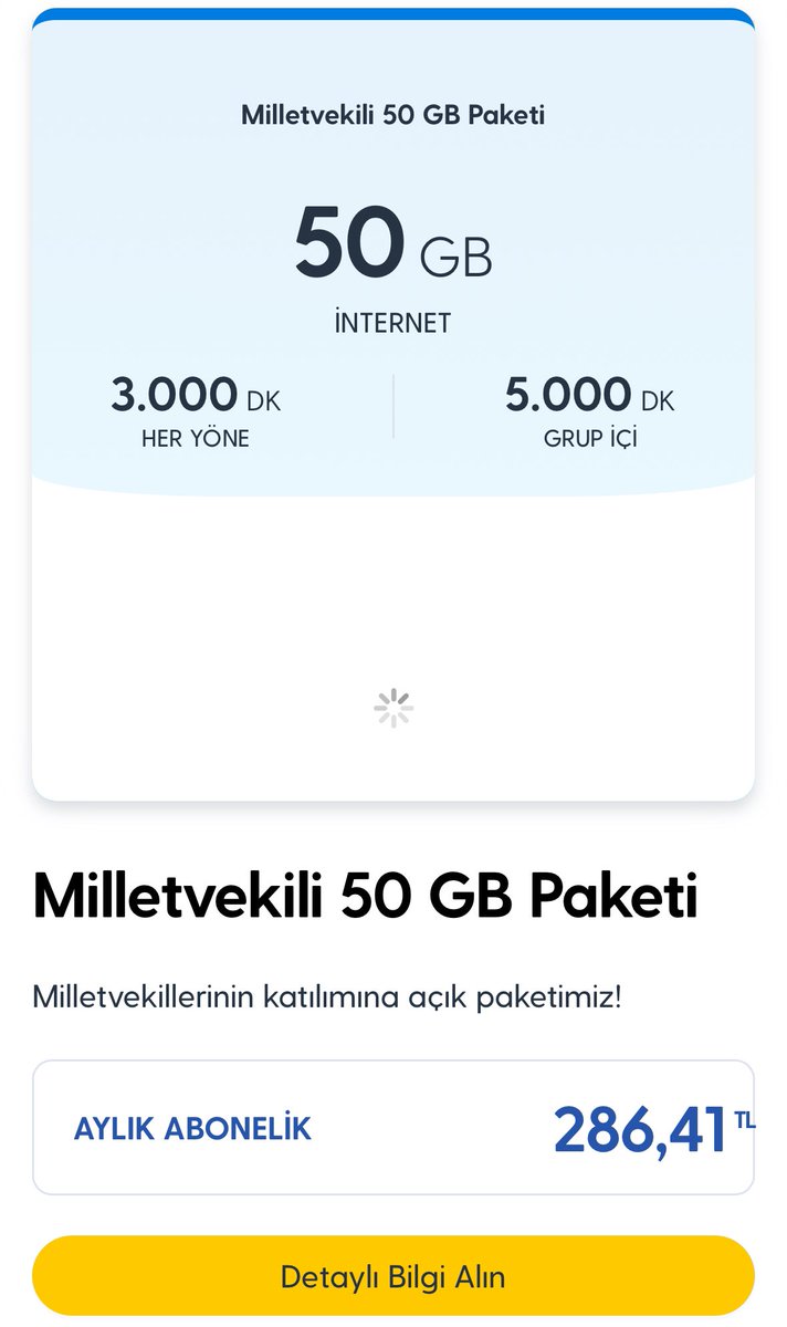 haskologlu's tweet photo. Turkcell, 500 Bin TL maaş alan Milletvekillerine özel kampanya başlattı.

• 50 GB İnternet, 3000 Dakika= 286 Türk Lirası

• Aynı kampanya vatandaşa tam 1200 Türk Lirasına satılıyor. 

Bu telekominkasyon şirketlerinin neden hiç soruşturulmadığını sanırım şimdi anlamış oldunuz. https://t.co/MhoaMfyrFX