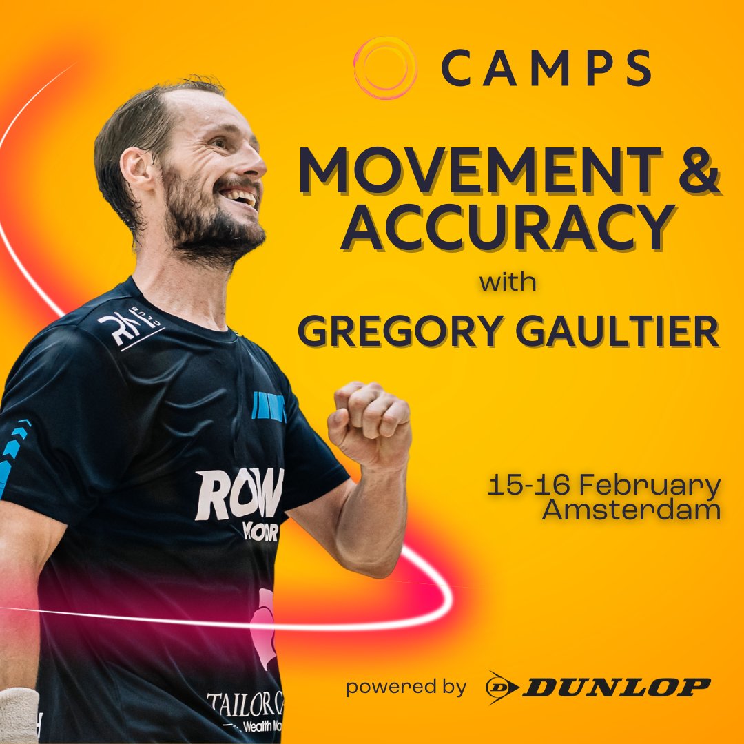 2-day camp with Gregory Gaultier 🔥

🗓️ 15-16 February 2025
📍Amsterdam

What You'll Learn:
✓ Court positioning and control 
✓ Movement efficiency and dictate play 
✓ Combine movement with accuracy to pressure opponents 

🐦 Early Bird tickets: tinyurl.com/GaultierCamp