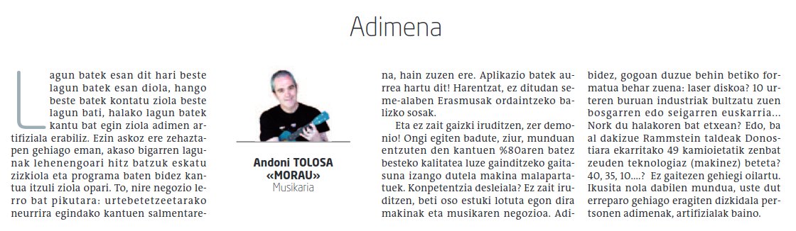 Hemen utziko dizuet hamabostaldi honetako #Moraurena. Pentsatzen geratu naiz...izan ere, uste dut oraindik honelako kanta bat egiteko gai ez dela AA hori...

→ youtu.be/6LrvO2MXp9Q?si…

«Adimena», <a href="/iamorau/">Morau</a>'k idatzia.