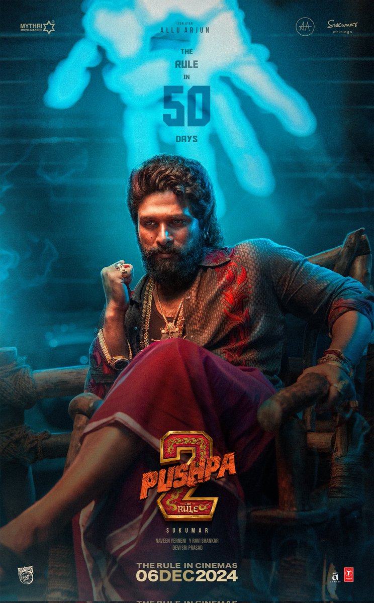 SukumarWritings's tweet photo. The wait gets shorter. 50 days to witness Pushpa Raj and his blockbuster rule ❤‍🔥

#Pushpa2TheRule will be A NEW ERA OF INDIAN CINEMA 🔥

THE RULE IN CINEMAS on 6th DEC 2024.
#50DaysToPushpa2Storm 🔥

Icon Star @alluarjun @iamRashmika @aryasukku #FahadhFaasil @ThisIsDSP @MythriOfficial @TSeries