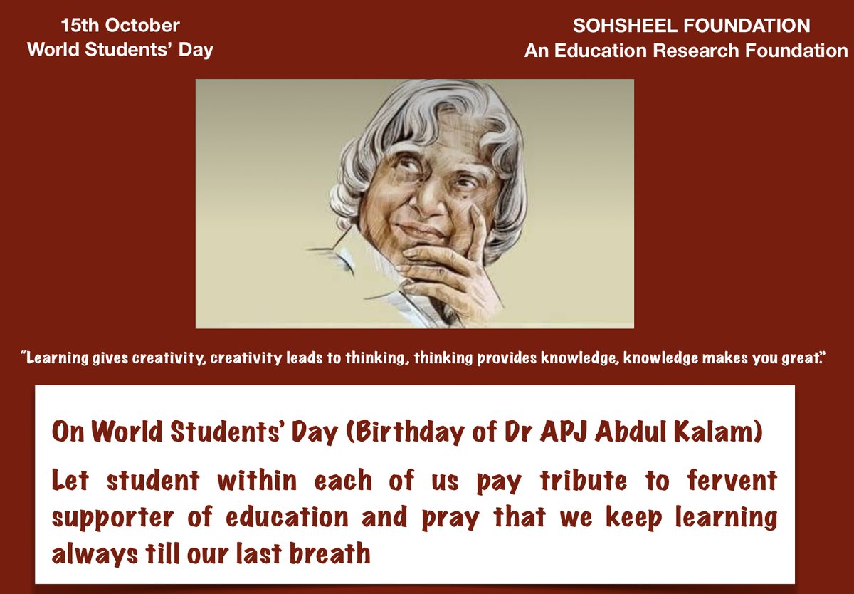 sohsheel's tweet photo. worldstudentsday #drapjabdulkalam #EducationForAll https://t.co/A0zmDY16EN