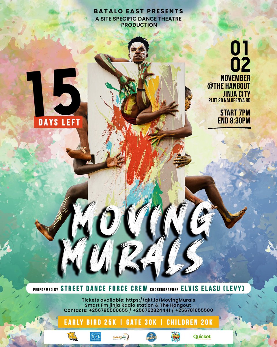 BataloEast's tweet photo. Don’t miss the captivating Moving Murals dance production, blending art and movement in a vibrant, site-specific performance. 

Get your tickets now and join us on November 1st &amp; 2nd at The Hangout, Jinja City! 
#MovingMurals #LivePerformace
#sitespecificdancetheatre https://t.co/ISYJO8j8yT