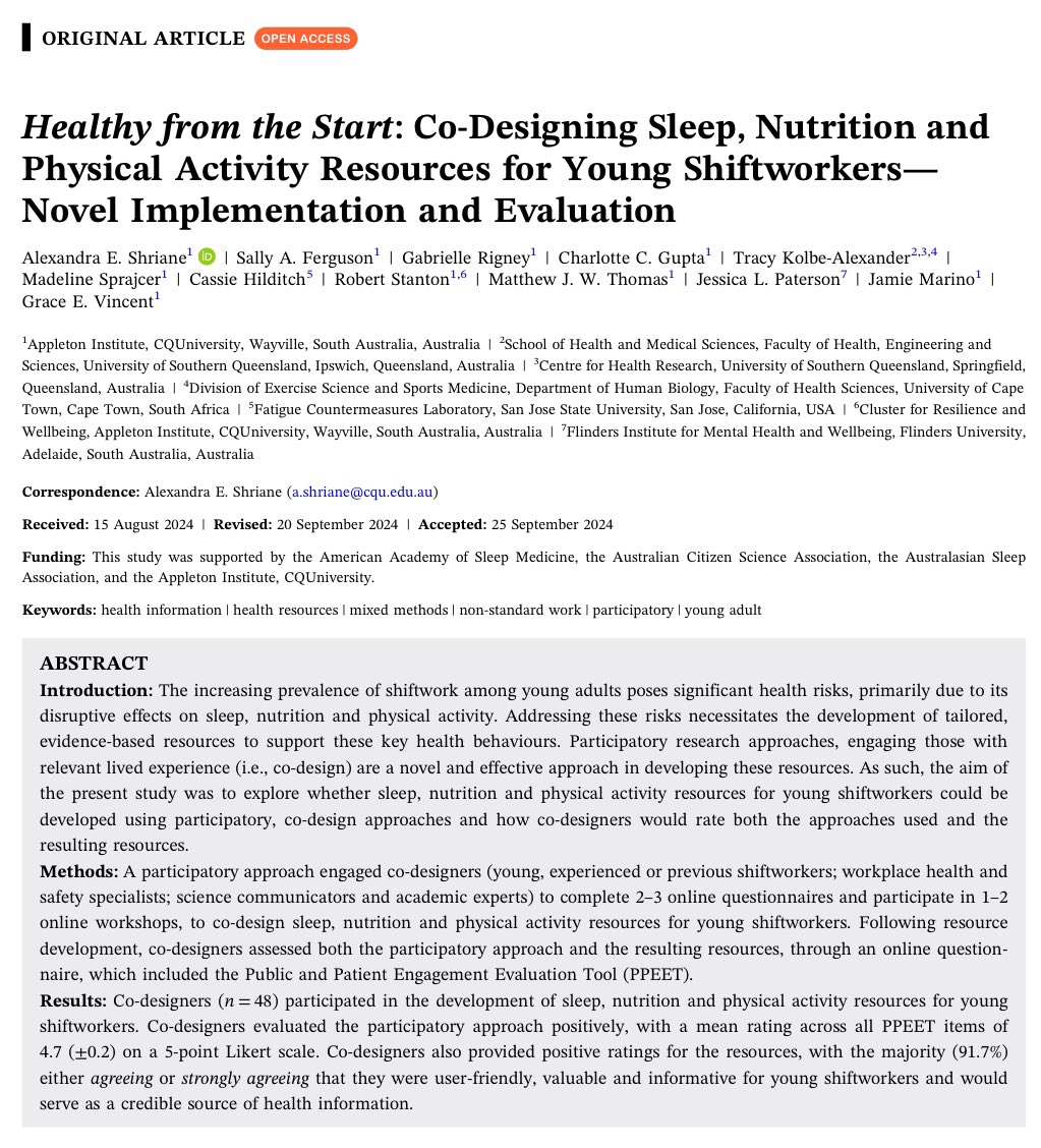 Great timing to be presenting on the co-design components of Healthy from the Start #SDU2024 📣
Our paper on the successes of this approach for developing resources for young shiftworkers has just landed! 🎉
Check it out in Health Expectations!