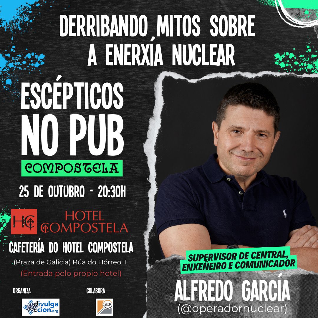 OperadorNuclear's tweet photo. El 25 de octubre voy a derribar nada menos que 45 mitos sobre la energía nuclear en Santiago de Compostela. https://t.co/Ub6kgefHos