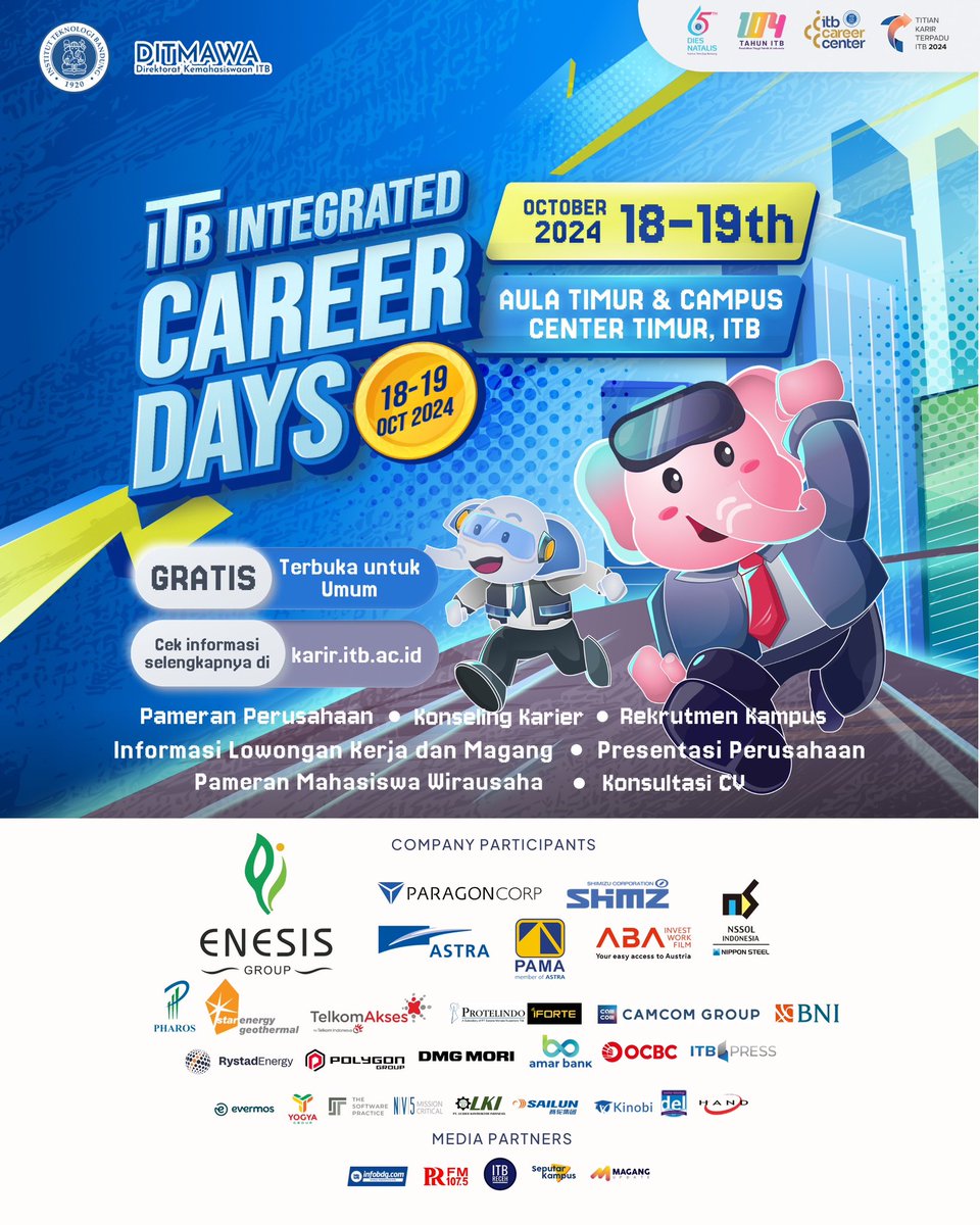 🚀 ITB Integrated Career Days 2024 is almost here! 🚀

Siap bangun karier impian? Puluhan perusahaan nasional &amp; internasional hadir dengan peluang kerja &amp; magang terbaik! 🎯
📅 18-19 Oktober 2024
📍 Aula Timur &amp; Gedung CC Timur ITB

Jangan lewatkan kesempatan ini! ✨