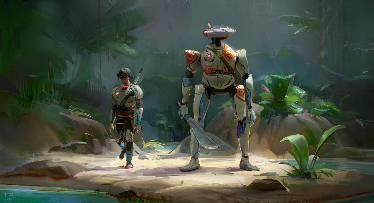 // JOAN &amp; KABU //

Lost -or not- in Tupungatu Jungle (Kabu is the friendly robot). Personal "exploration" piece.

#art #fantasy #jungle #digitalpainting #illustration #conceptart #artdirection #robot #fantasyartist #droid