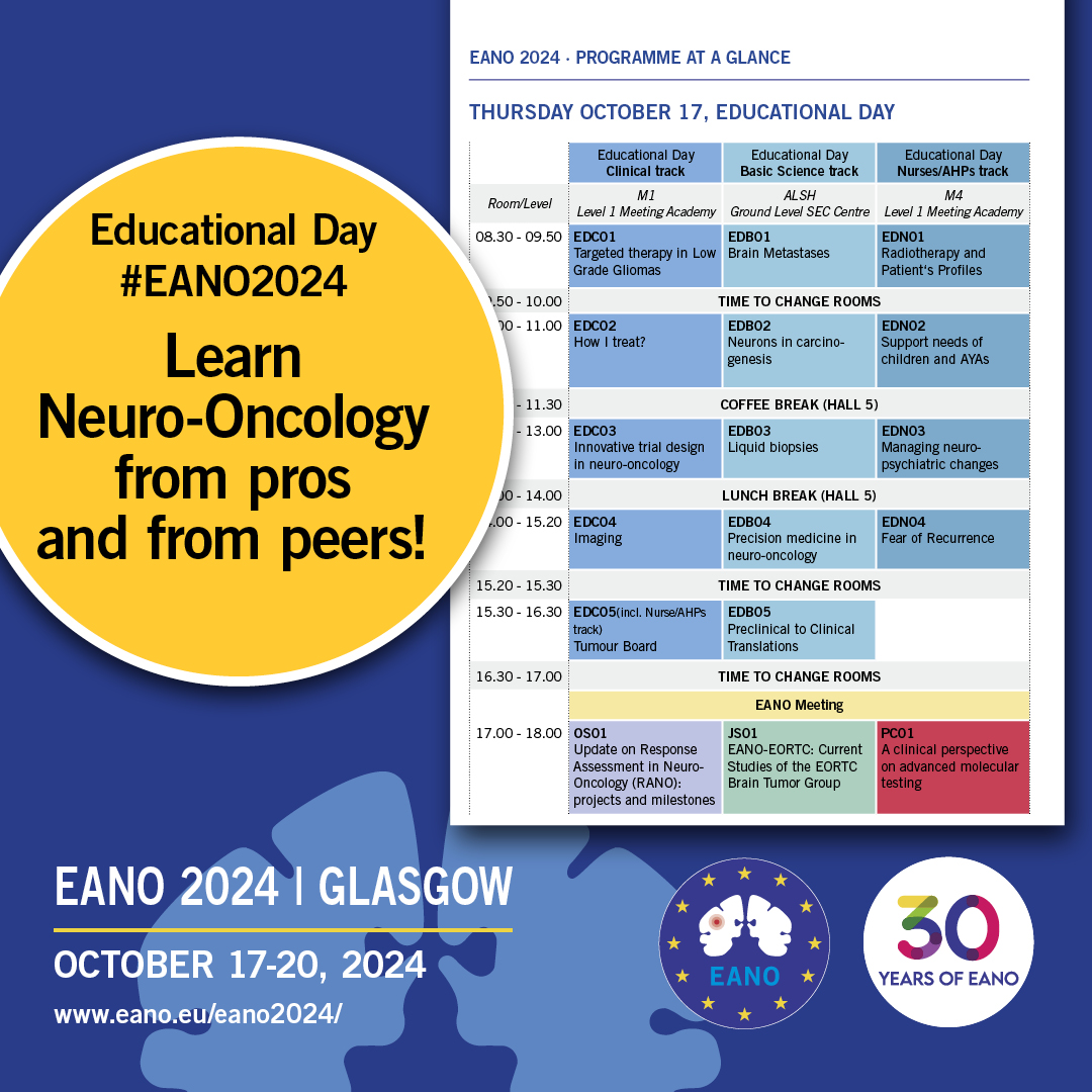 EANOassociation's tweet photo. 👋Welcome to #EANO2024 #EducationalDay! Let's dive into the depths of #NeuroOncology, #Neurosurgery, #Neuroradiology, #Neuropathology, #RadiationOncology, #Nursing and other #AHPs. Learn more about our programme on October 17👉https://t.co/3LNcNhaUT9 or download the congress app! https://t.co/DHhfc9BZJl