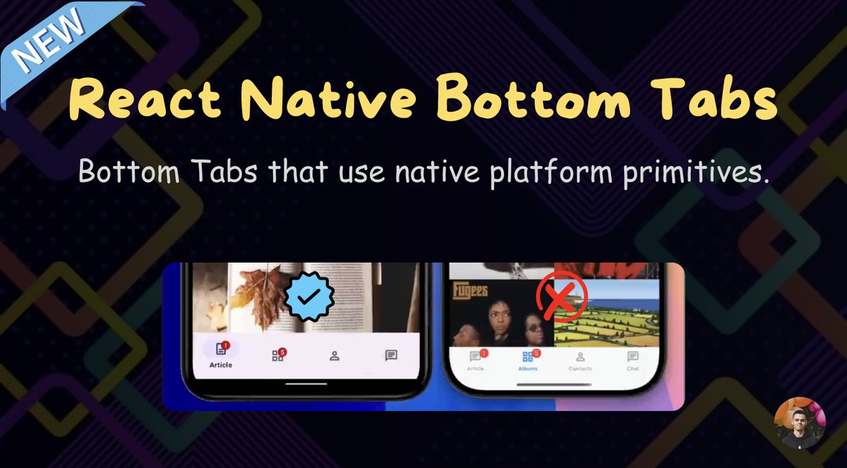 anis_RNCore's tweet image. Hey #React_Native Devs,

🔥 @o_kwasniewski released - ❝ React Native Bottom Tabs ❞ 👇

💟 We&apos;d love to feature it in upcoming #NotJustDev Newsletter (24th Oct - Sub: notjust.dev/newsletter)

🌴 `npm i react-native-bottom-tabs`